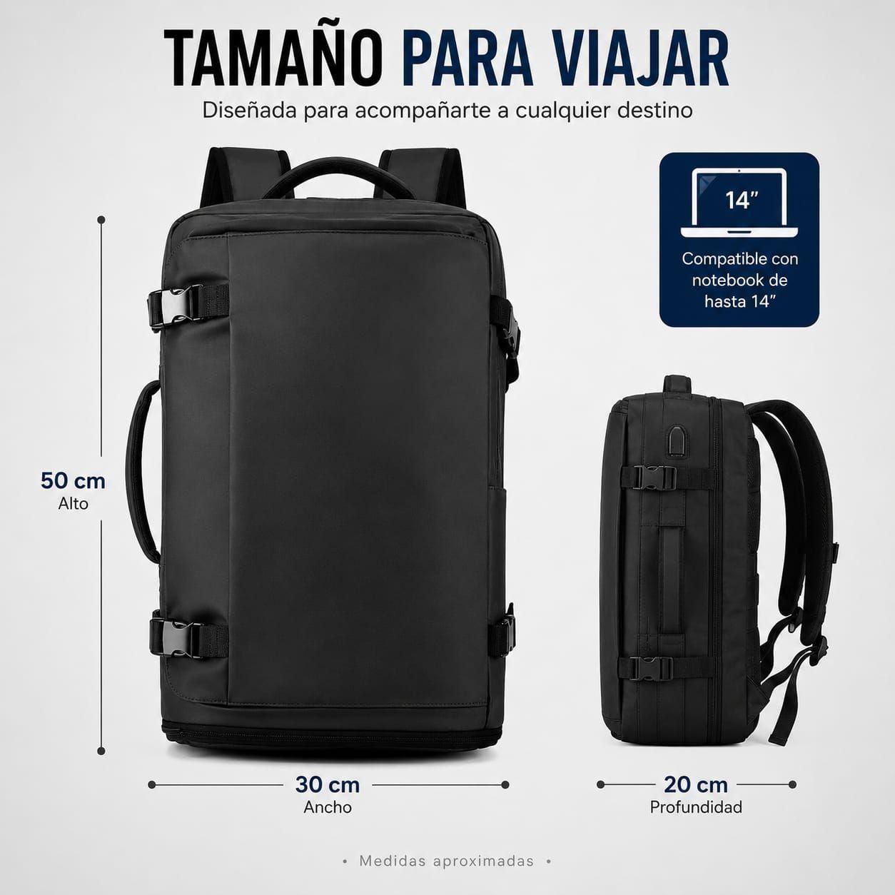 Mochila De Viaje Impermeable Cabina Avion 35l Notebook 17 45x30x20-3