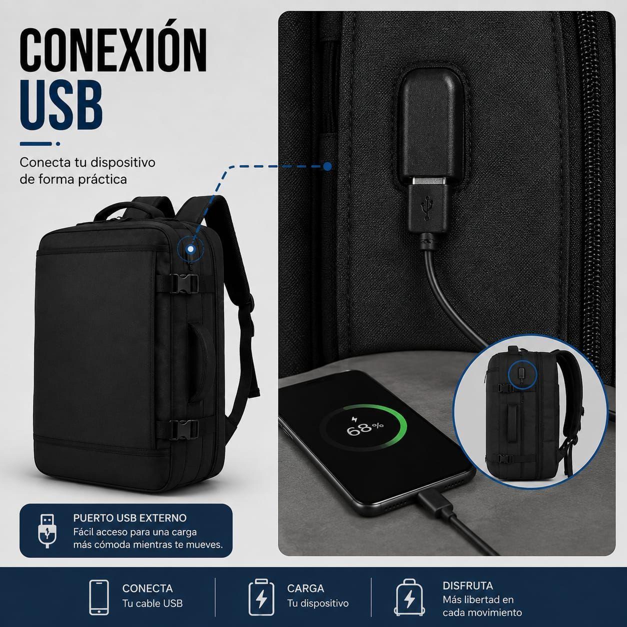 Mochila De Viaje Impermeable Cabina Avion 35l Notebook 17 45x30x20-6