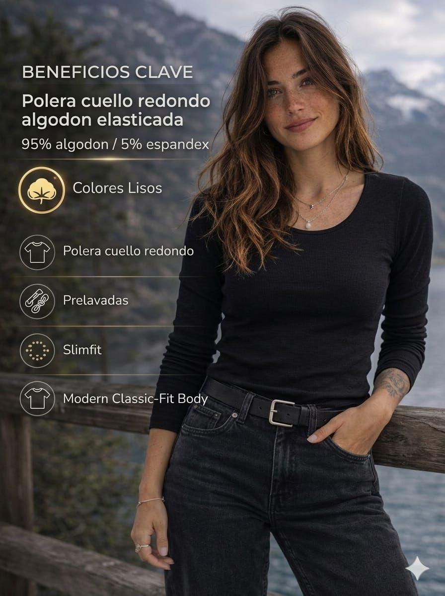 Polera Manga Larga De Mujer Elasticada SlimFit 180G-8