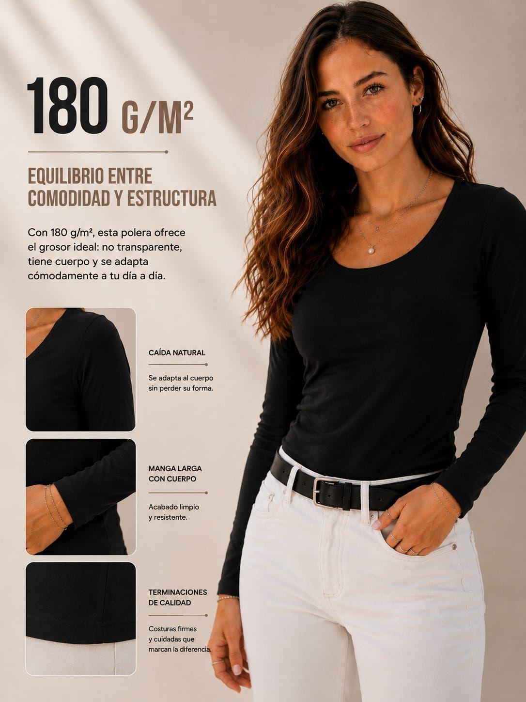 Polera Manga Larga De Mujer Elasticada SlimFit 180G-3