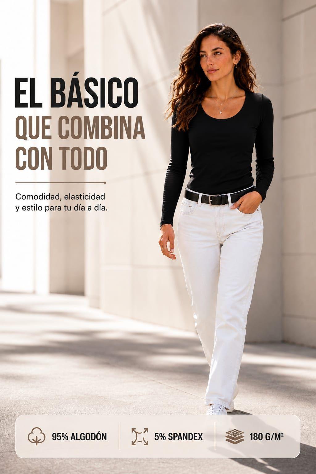 Polera Manga Larga De Mujer Elasticada SlimFit 180G-6