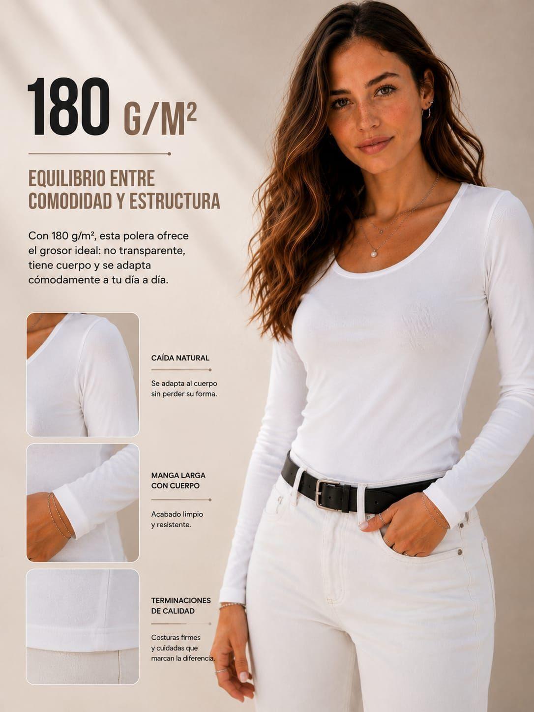 Polera Manga Larga De Mujer Elasticada SlimFit 180G-3
