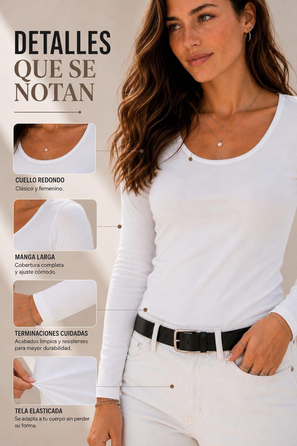 Polera Manga Larga De Mujer Elasticada SlimFit 180G-4
