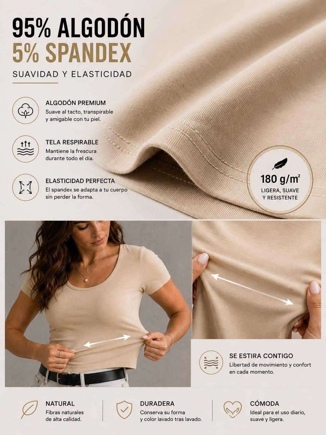 Pack 4 Poleras Elasticadas De Mujer 180g Manga Corta Algodon Cuello Redondo-5