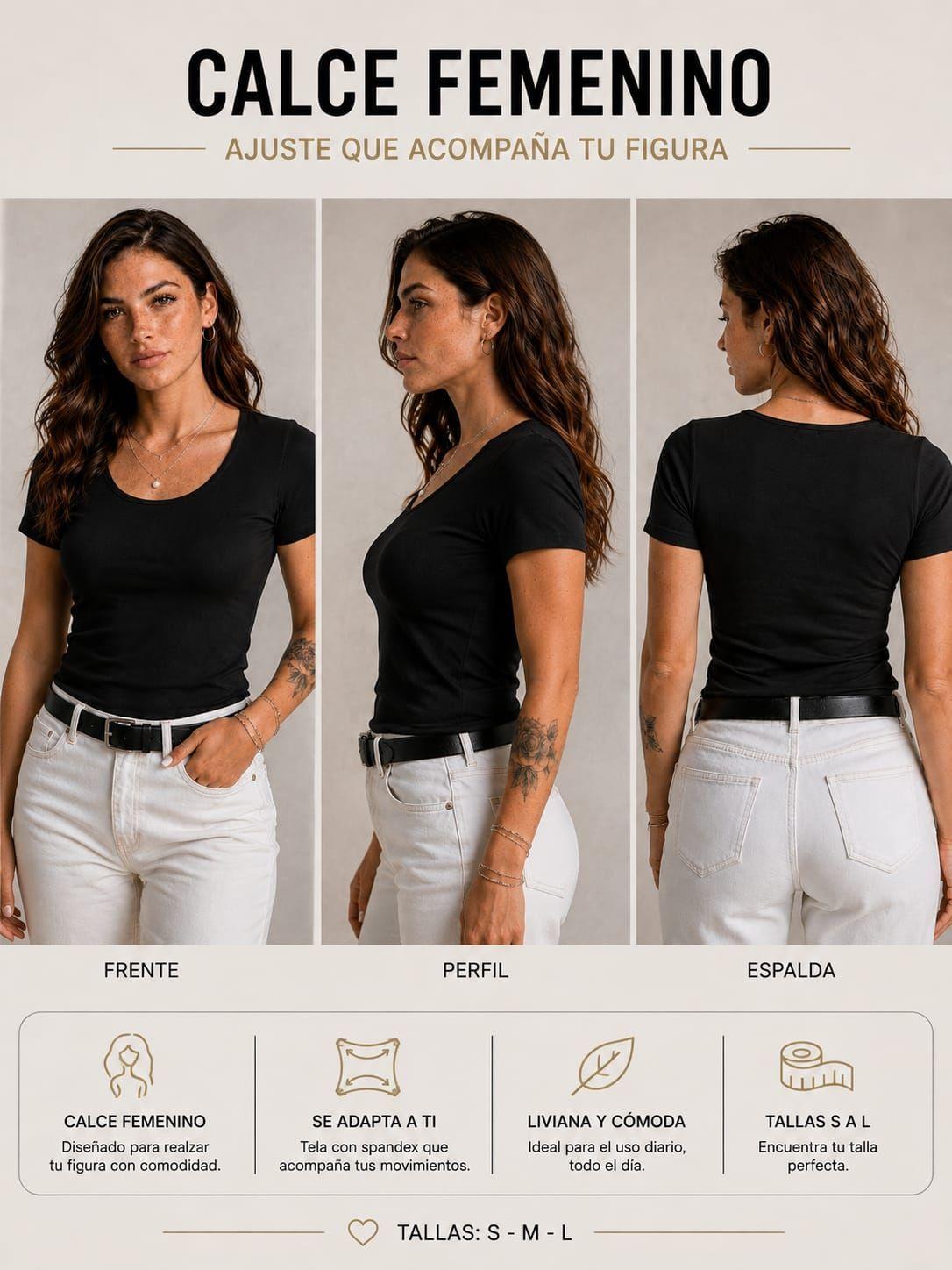 Pack 4 Poleras Elasticadas De Mujer 180g Manga Corta Algodon Cuello Redondo-6