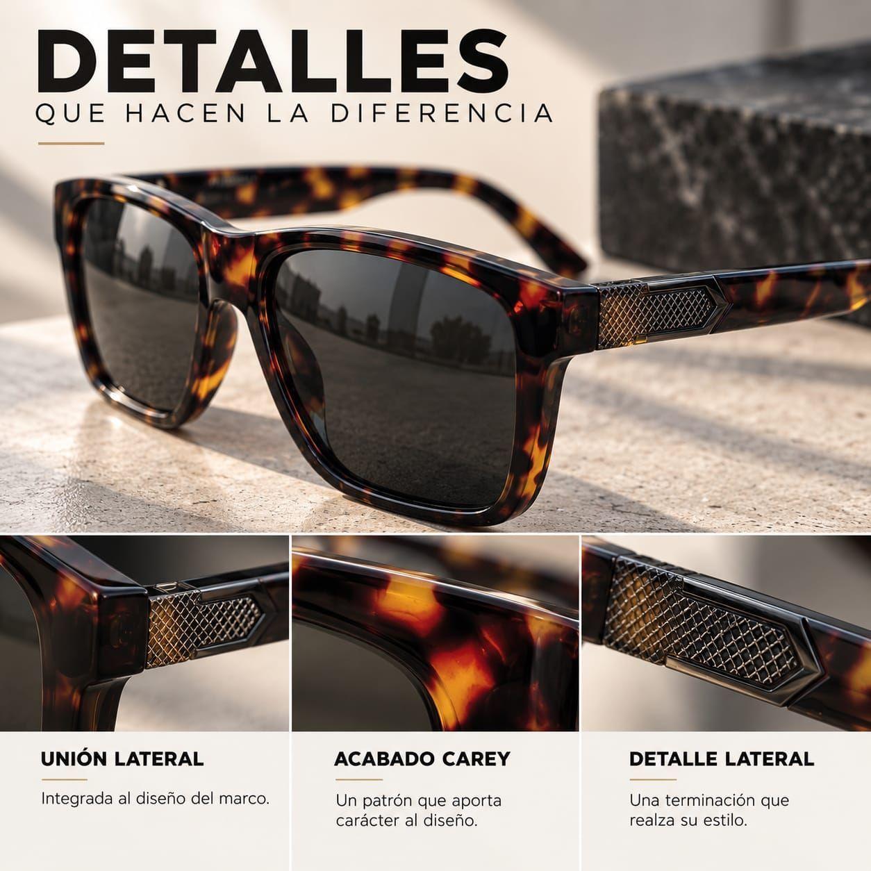Lentes De Sol Polarizados Hombre Carey Rectangular Uv400-3