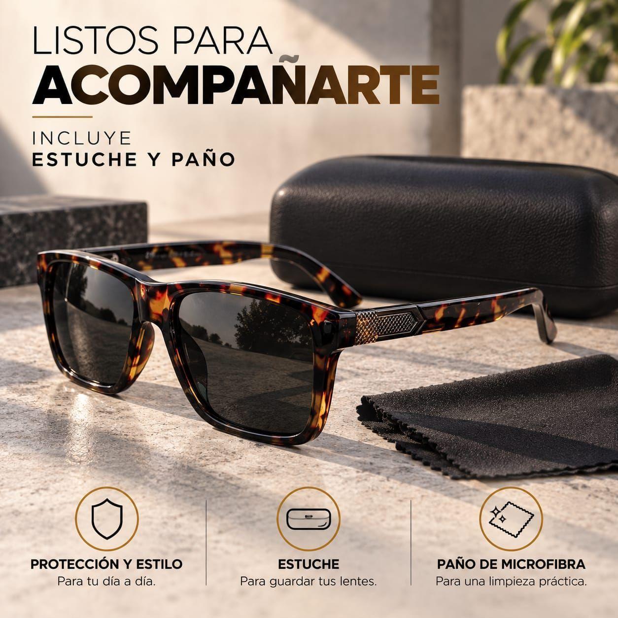 Lentes De Sol Polarizados Hombre Carey Rectangular Uv400-5