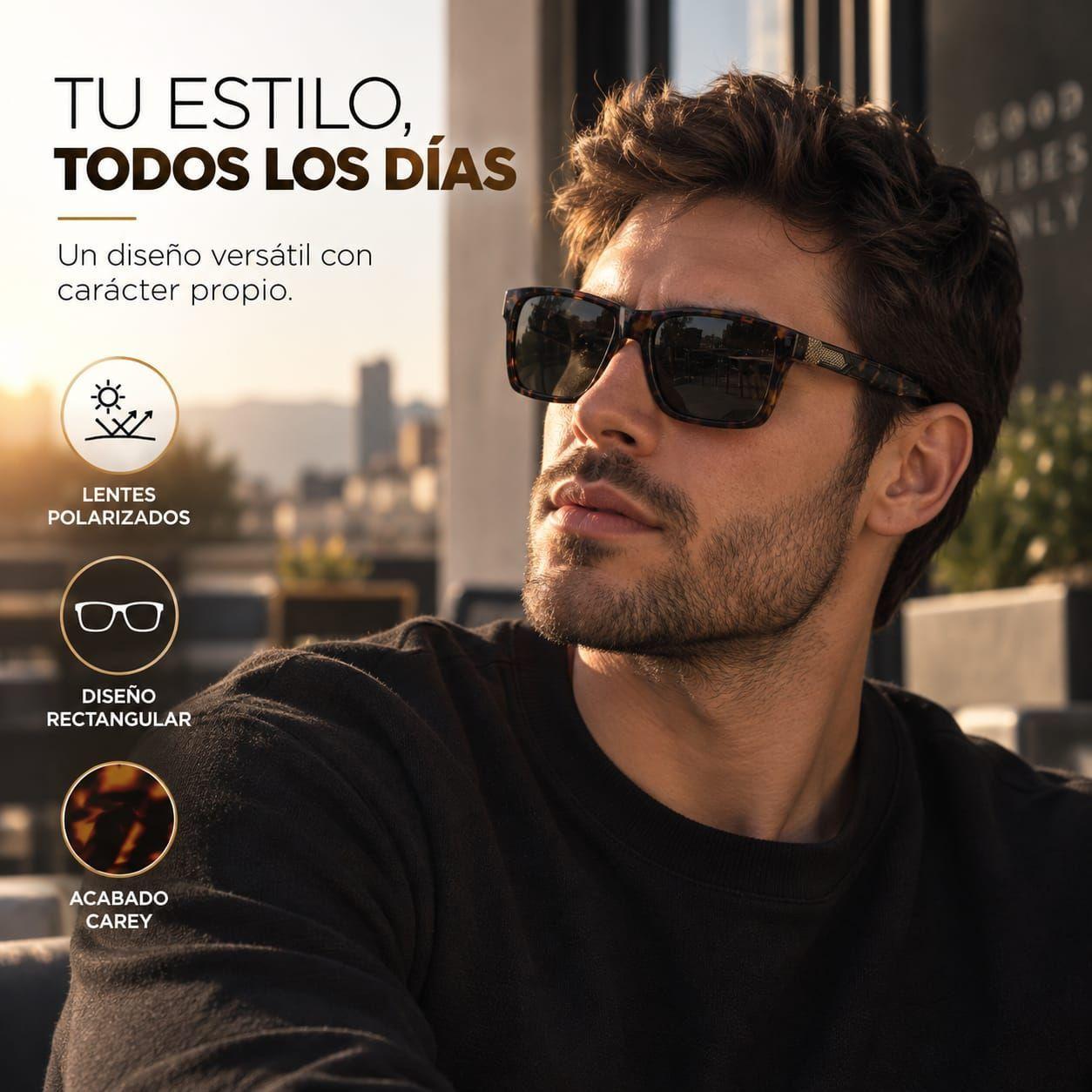 Lentes De Sol Polarizados Hombre Carey Rectangular Uv400-6