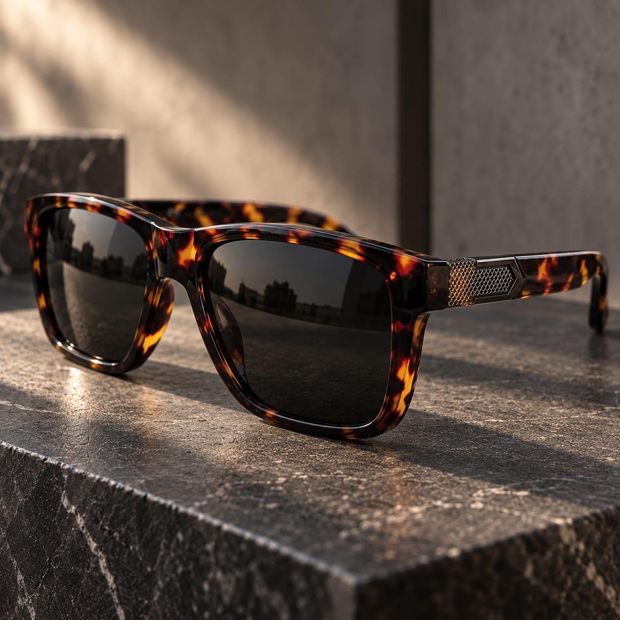 Lentes De Sol Polarizados Hombre Carey Rectangular Uv400-7