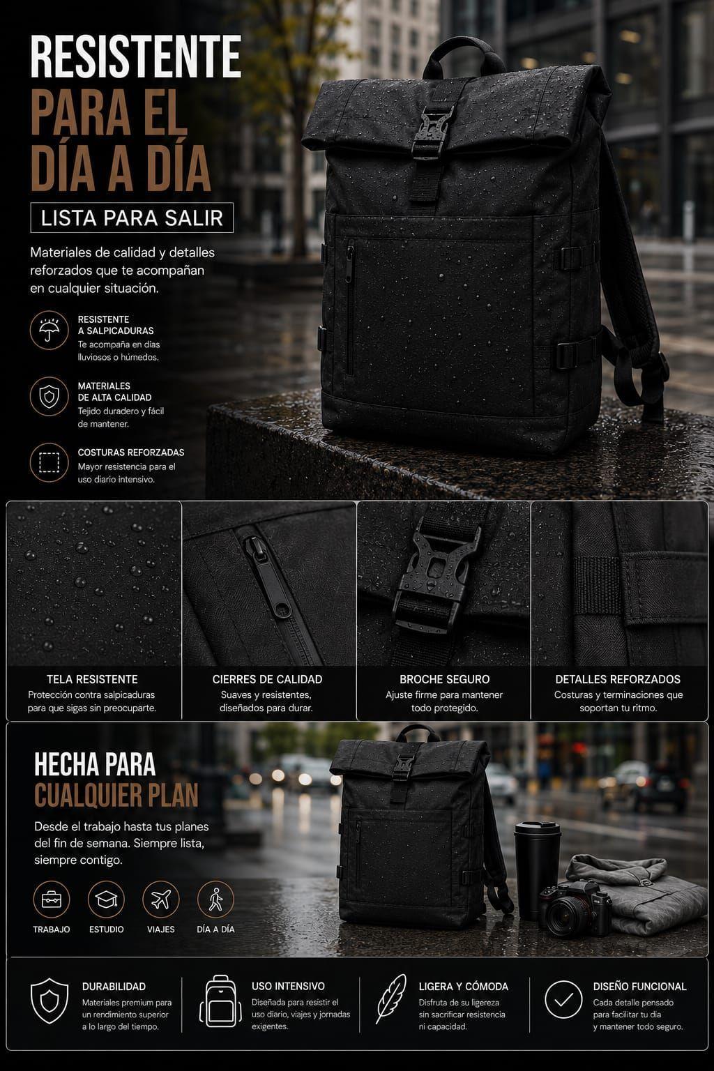Mochila Impermeable Roll Top Bag Viaje Notebook Urbana 25-2