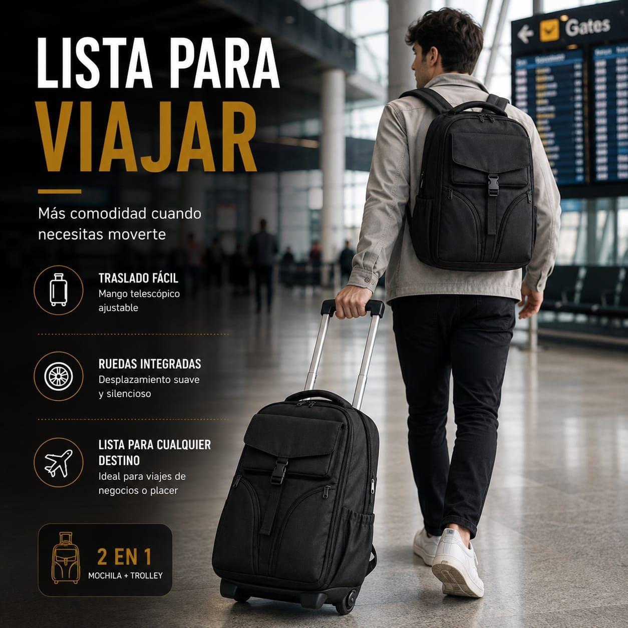 Mochila Trolley Con Ruedas 2en1 Viaje Oficina Ejecutiva 30L-1