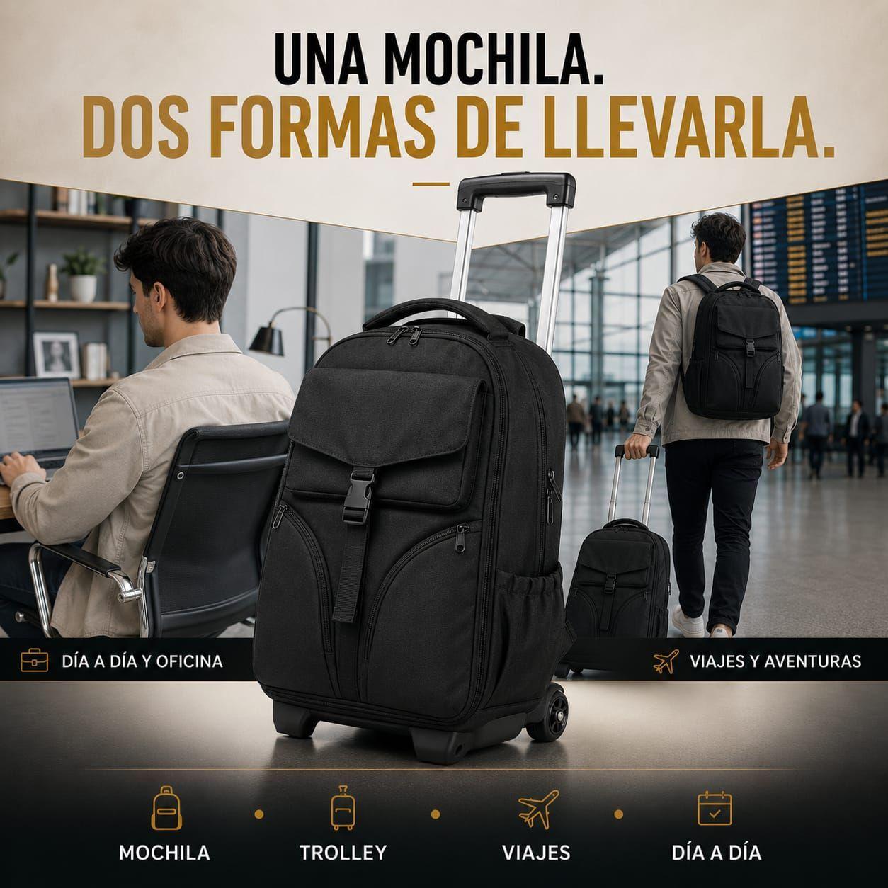 Mochila Trolley Con Ruedas 2en1 Viaje Oficina Ejecutiva 30L-2