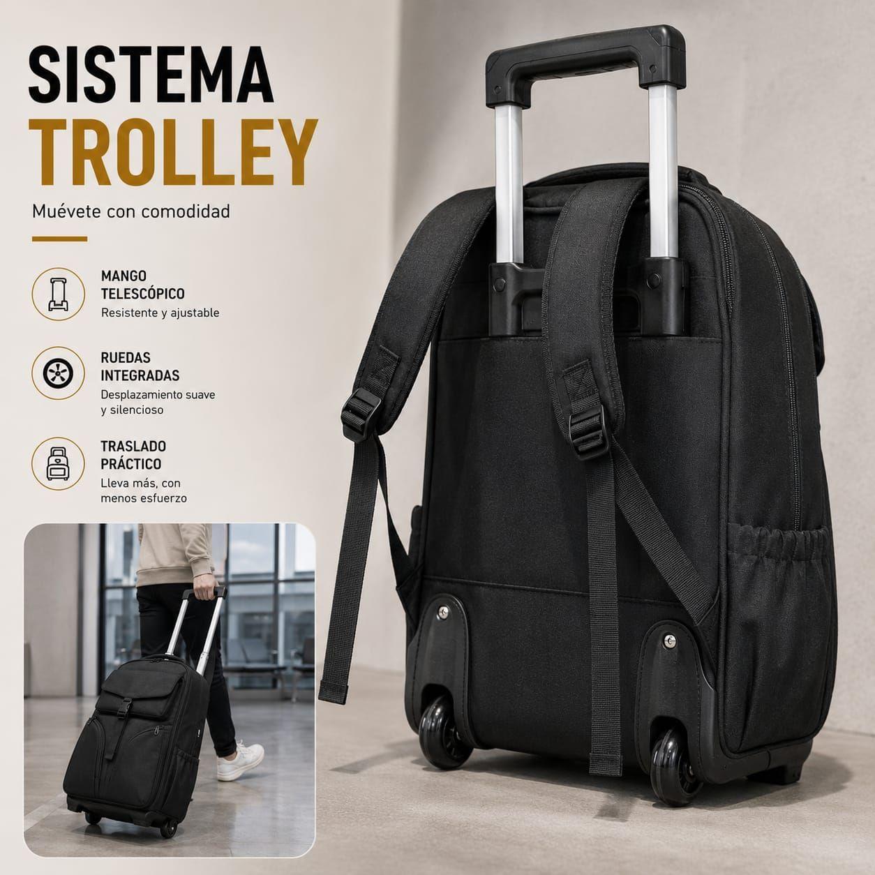 Mochila Trolley Con Ruedas 2en1 Viaje Oficina Ejecutiva 30L-5