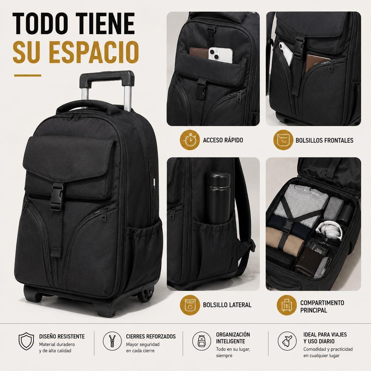 Mochila Trolley Con Ruedas 2en1 Viaje Oficina Ejecutiva 30L-6