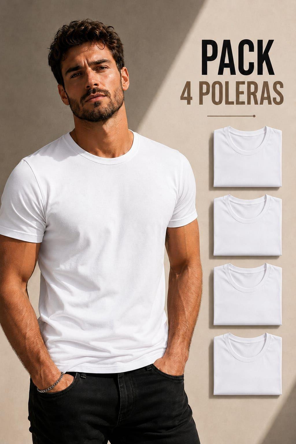 Pack 4 Poleras Basicas Cuello Redondo 100 Algodon 200g Manga Corta-0