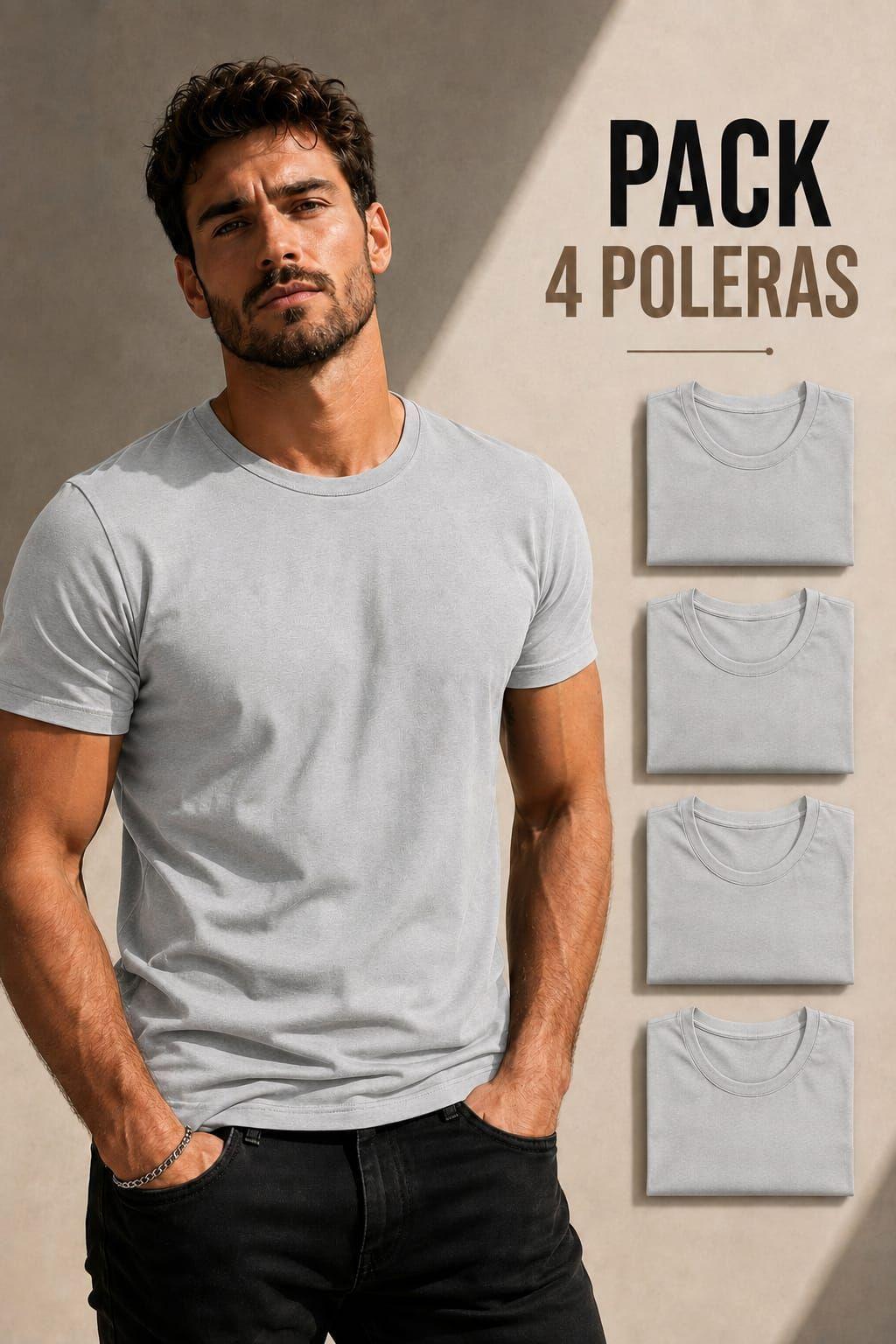 Pack 4 Poleras Basicas Cuello Redondo 100 Algodon 200g Manga Corta-0