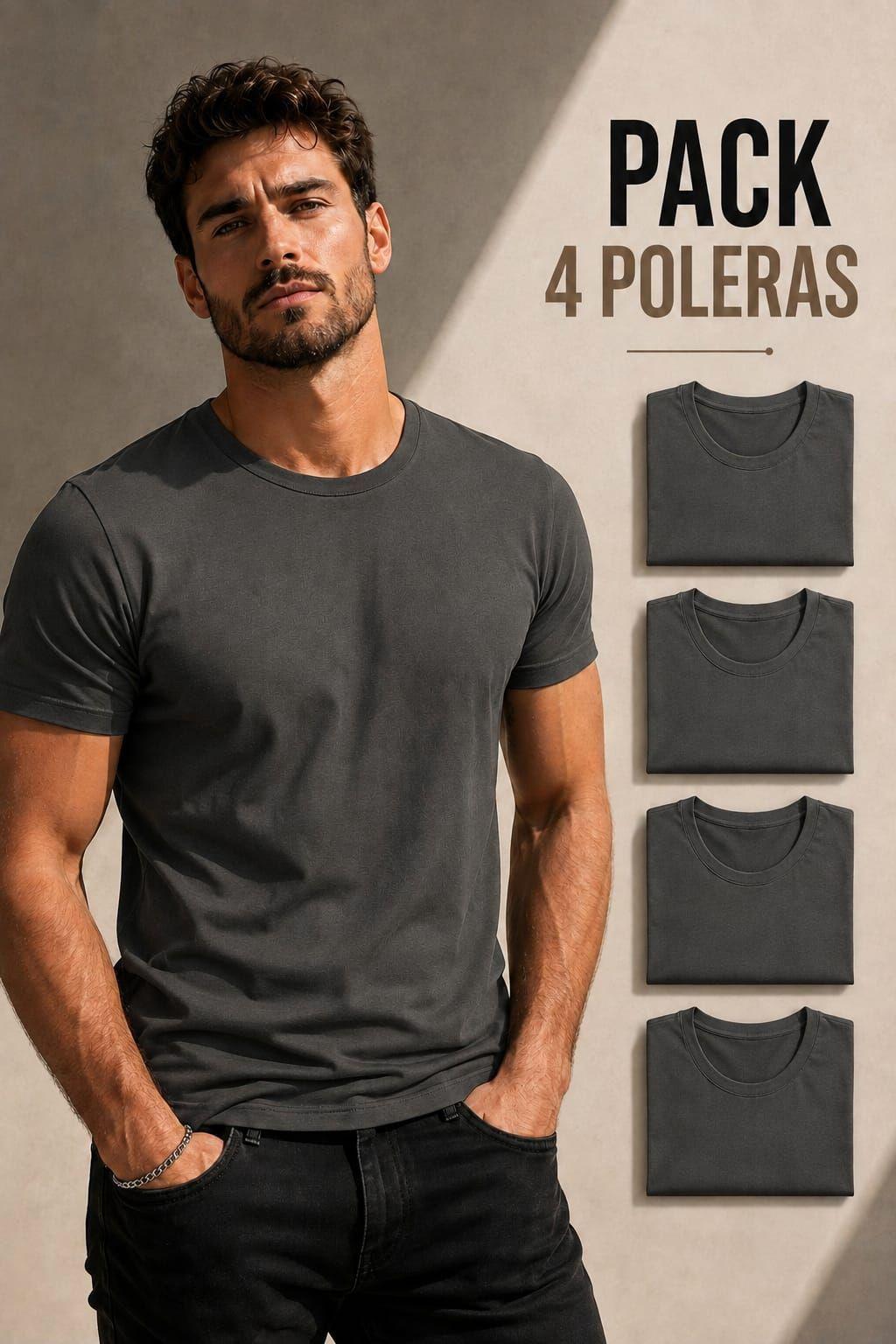 Pack 4 Poleras Basicas Cuello Redondo 100 Algodon 200g Manga Corta-0
