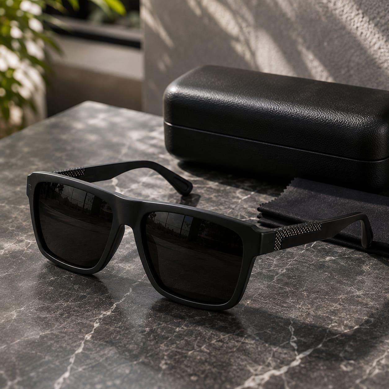 Lentes De Sol Polarizado Hombre Rectangular Negro Uv400-0