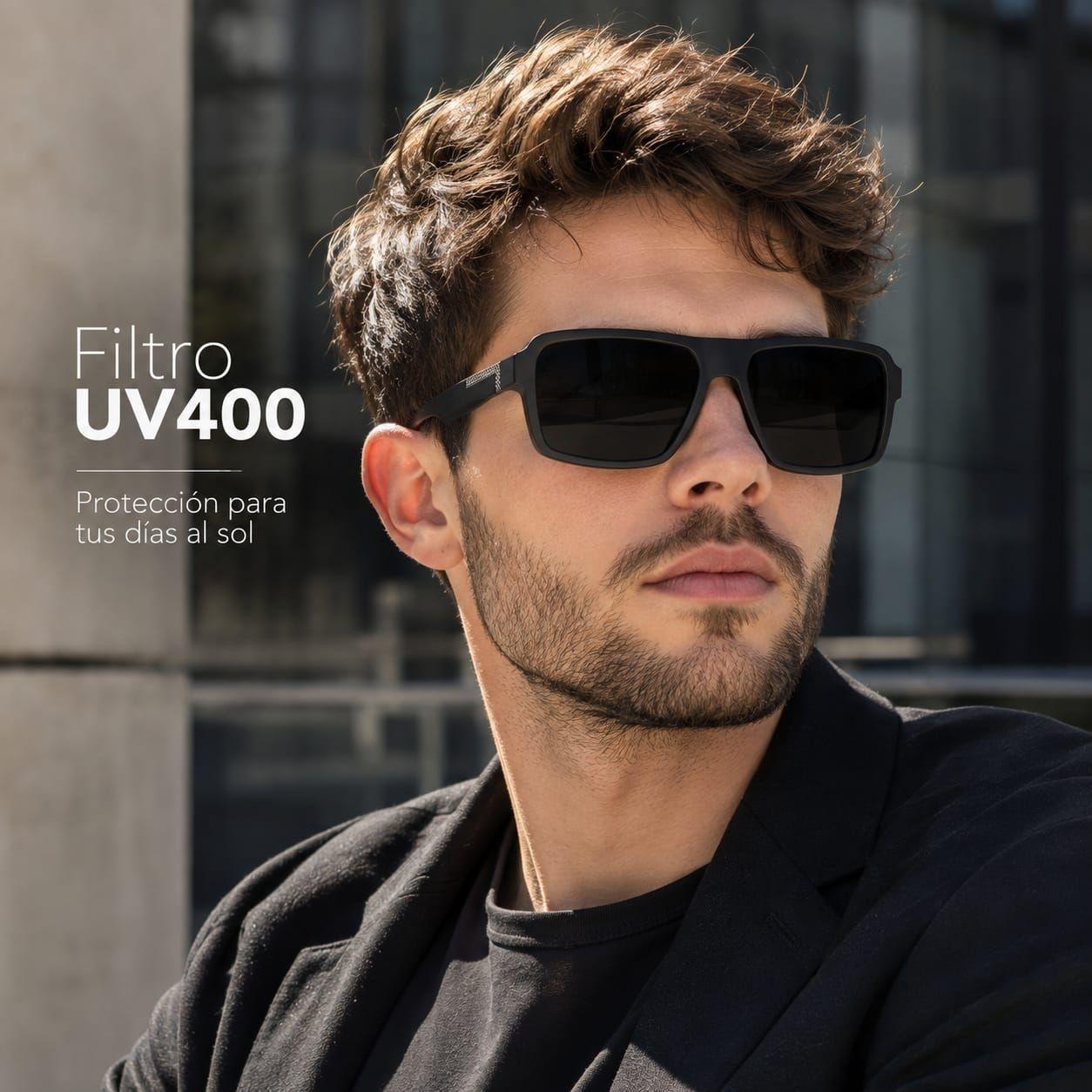 Lentes De Sol Polarizado Hombre Rectangular Negro Uv400-2