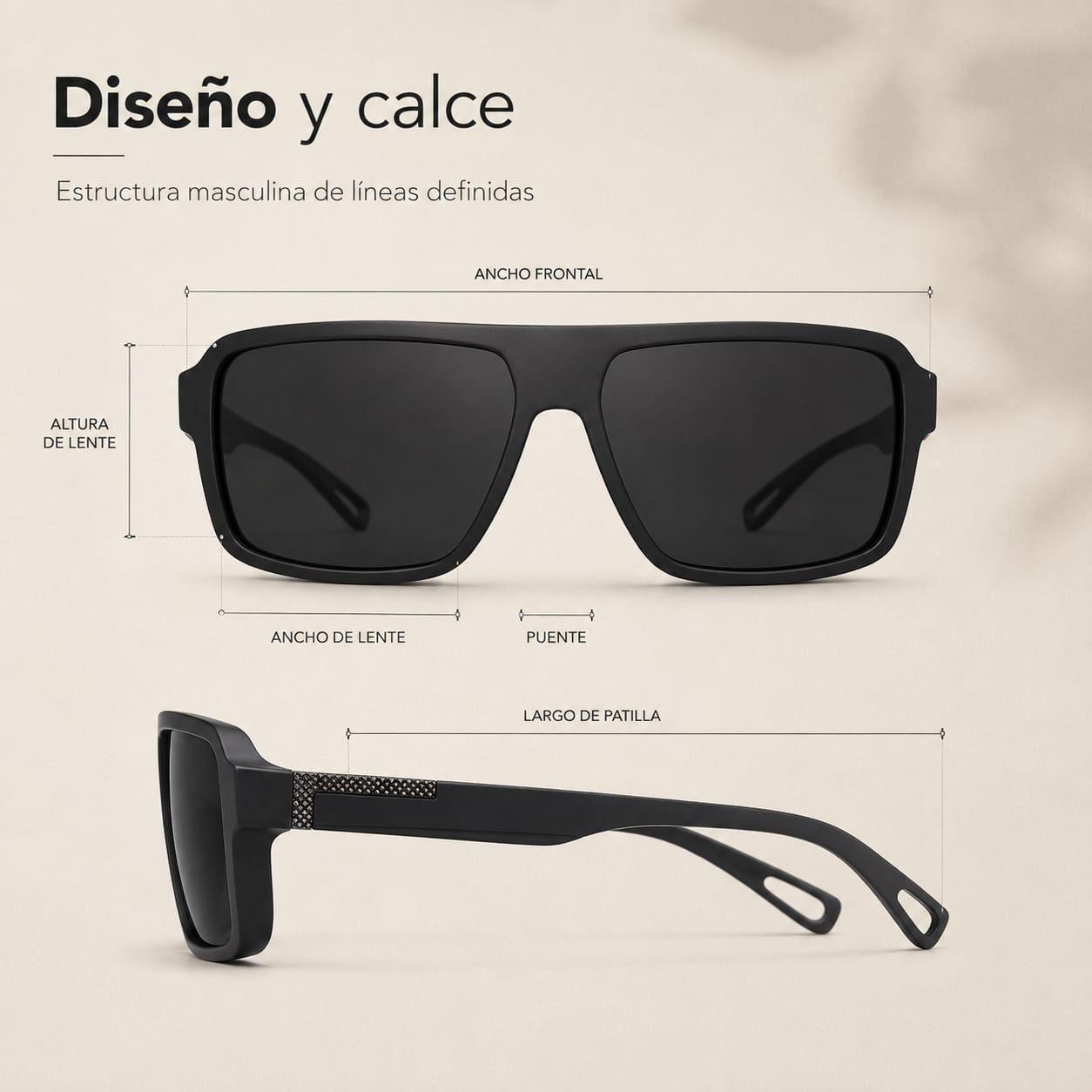 Lentes De Sol Polarizado Hombre Rectangular Negro Uv400-3
