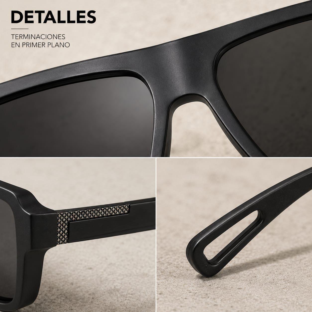 Lentes De Sol Polarizado Hombre Rectangular Negro Uv400-4