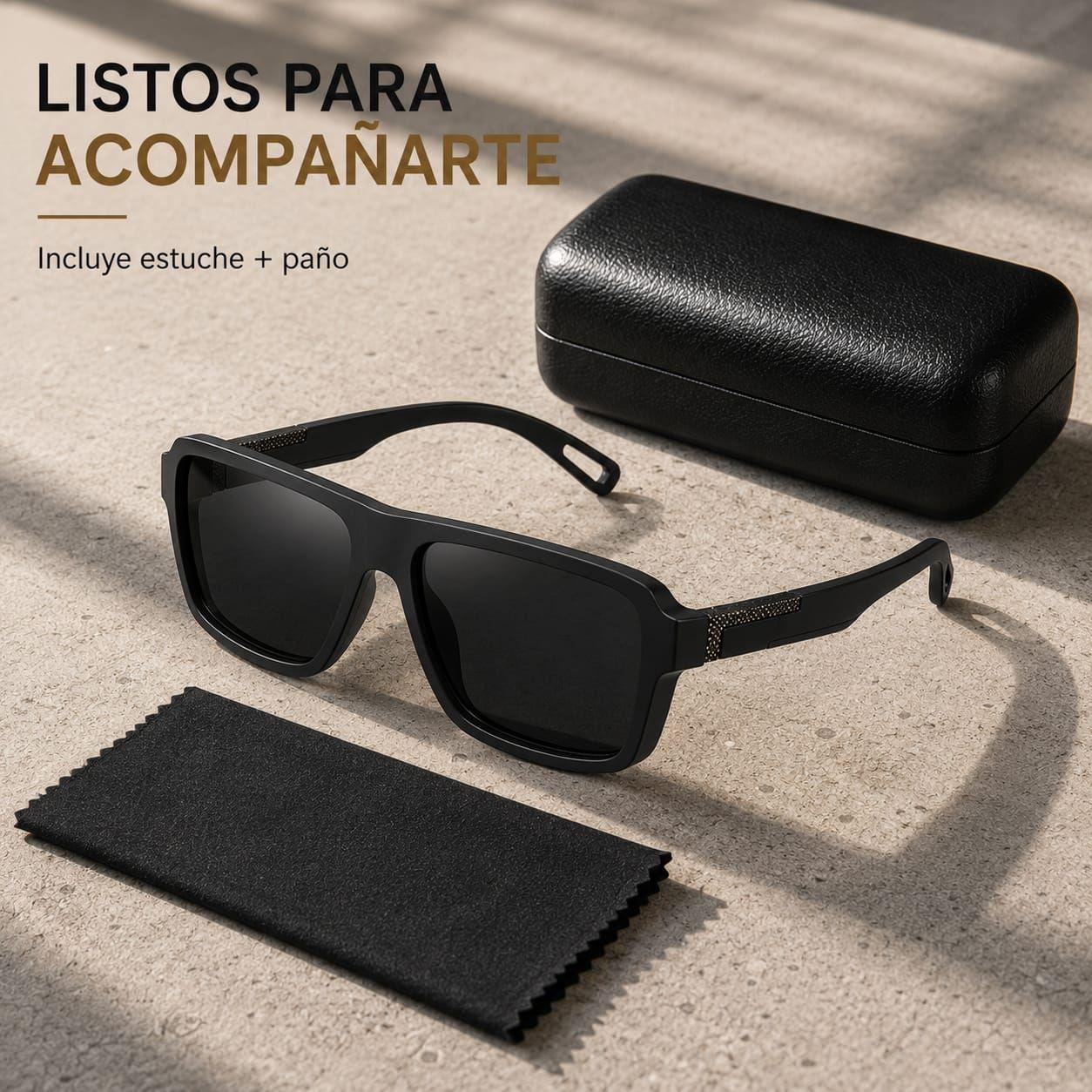 Lentes De Sol Polarizado Hombre Rectangular Negro Uv400-6