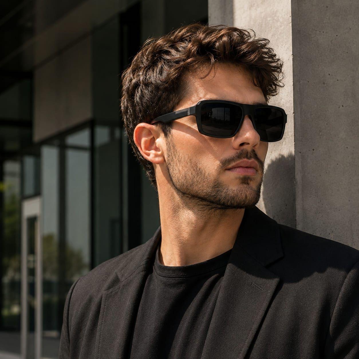 Lentes De Sol Polarizado Hombre Rectangular Negro Uv400-7