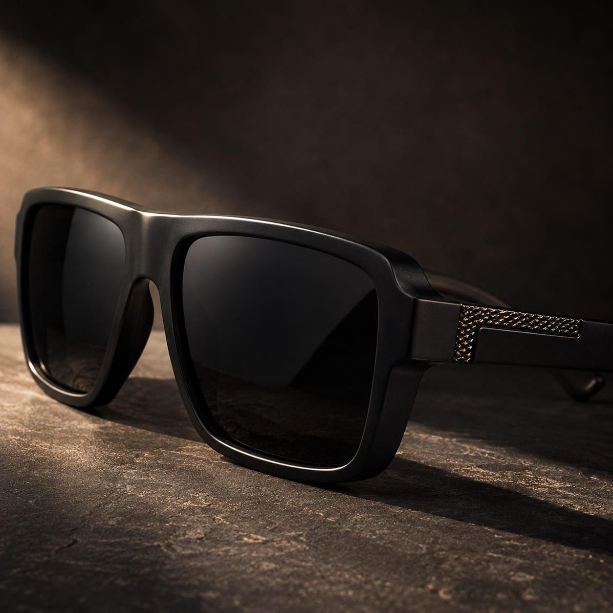 Lentes De Sol Polarizado Hombre Rectangular Negro Uv400-8