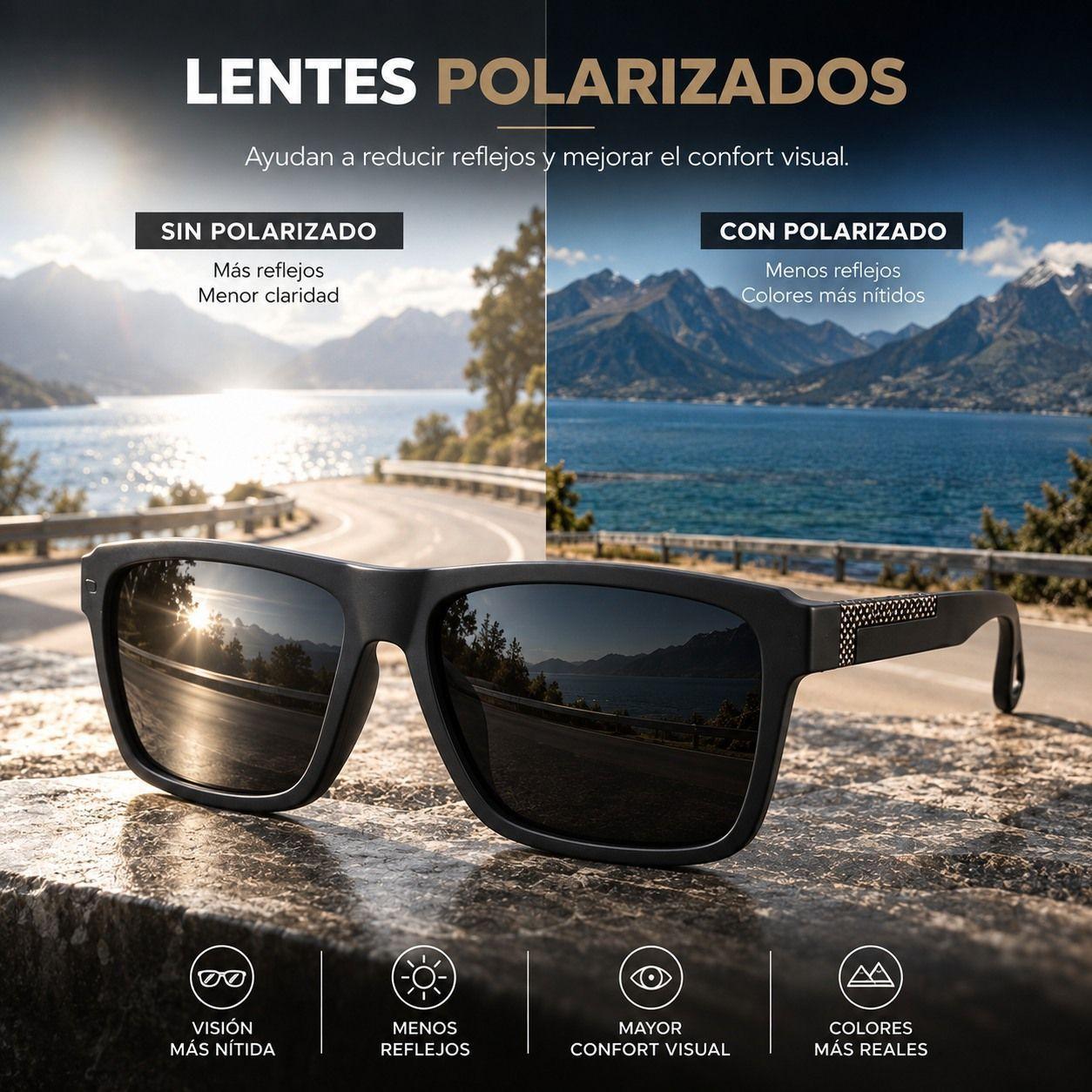 Lentes De Sol Polarizado Hombre Rectangular Negro Uv400-3