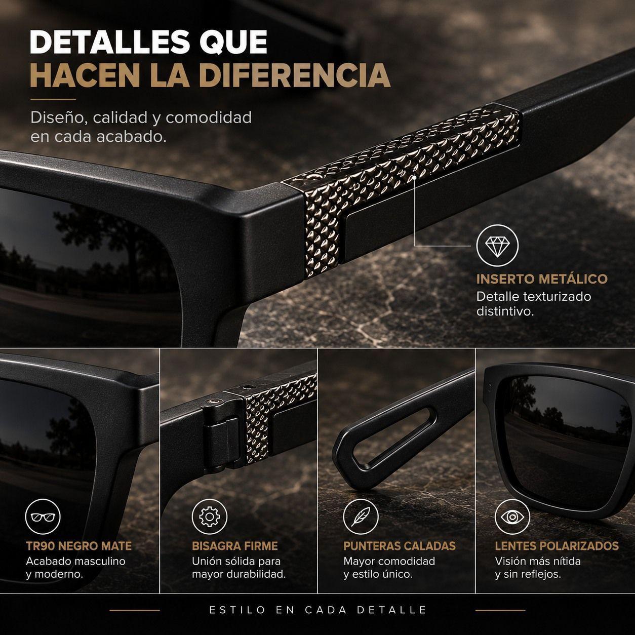 Lentes De Sol Polarizado Hombre Rectangular Negro Uv400-7