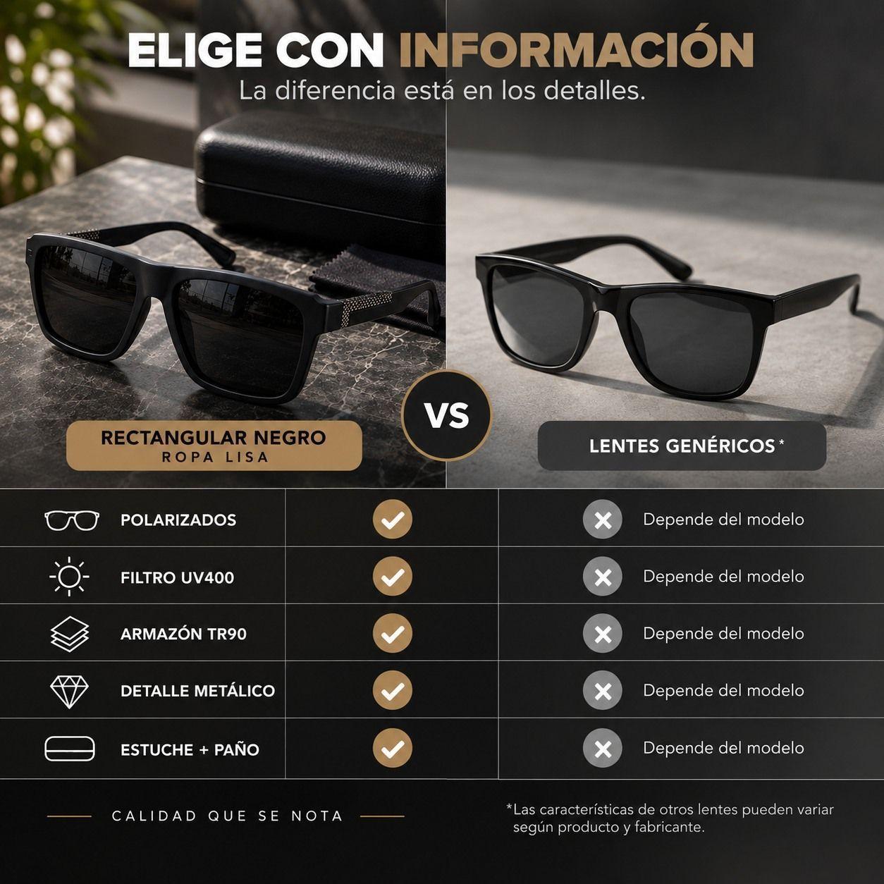 Lentes De Sol Polarizado Hombre Rectangular Negro Uv400-8