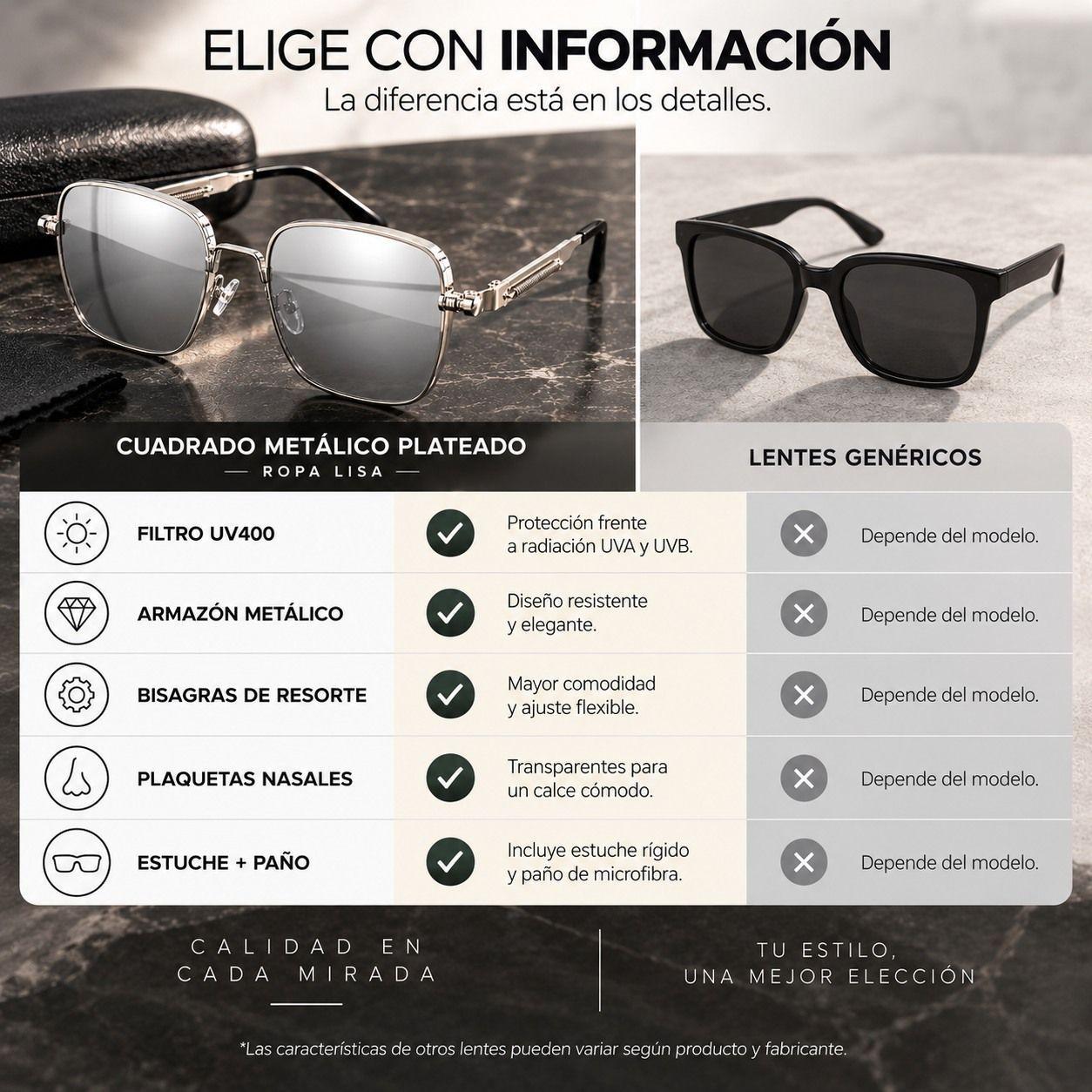 Lentes De Sol Mujer Cuadrados Metalicos Con Filtro Uv400-8