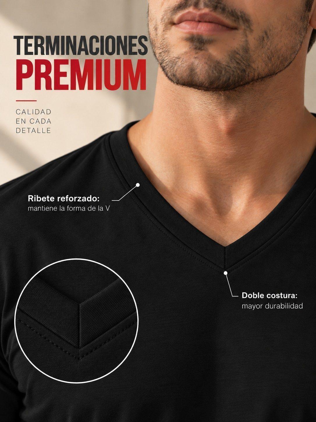 Polera Hombre Cuello V Manga Corta Basica Lisa Algodon para Estampar y Bordar-4