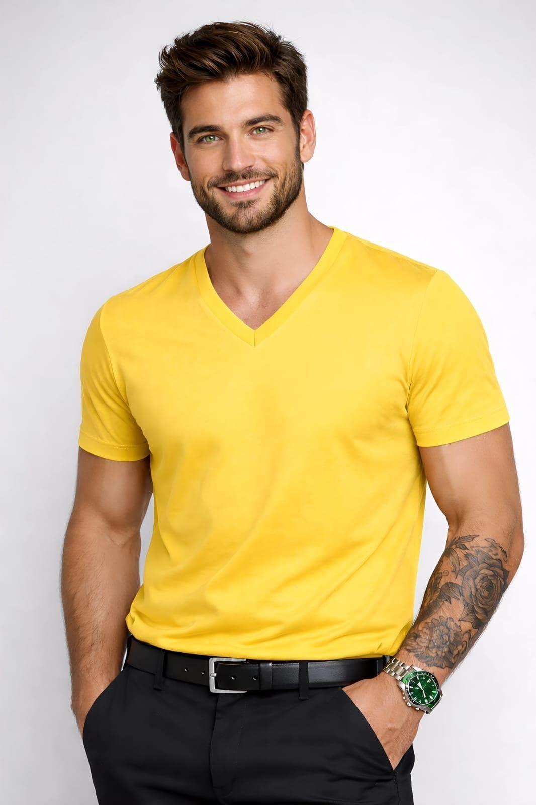 Poleras Cuello V 100 Algodon Basicas Manga Corta Estampar-0