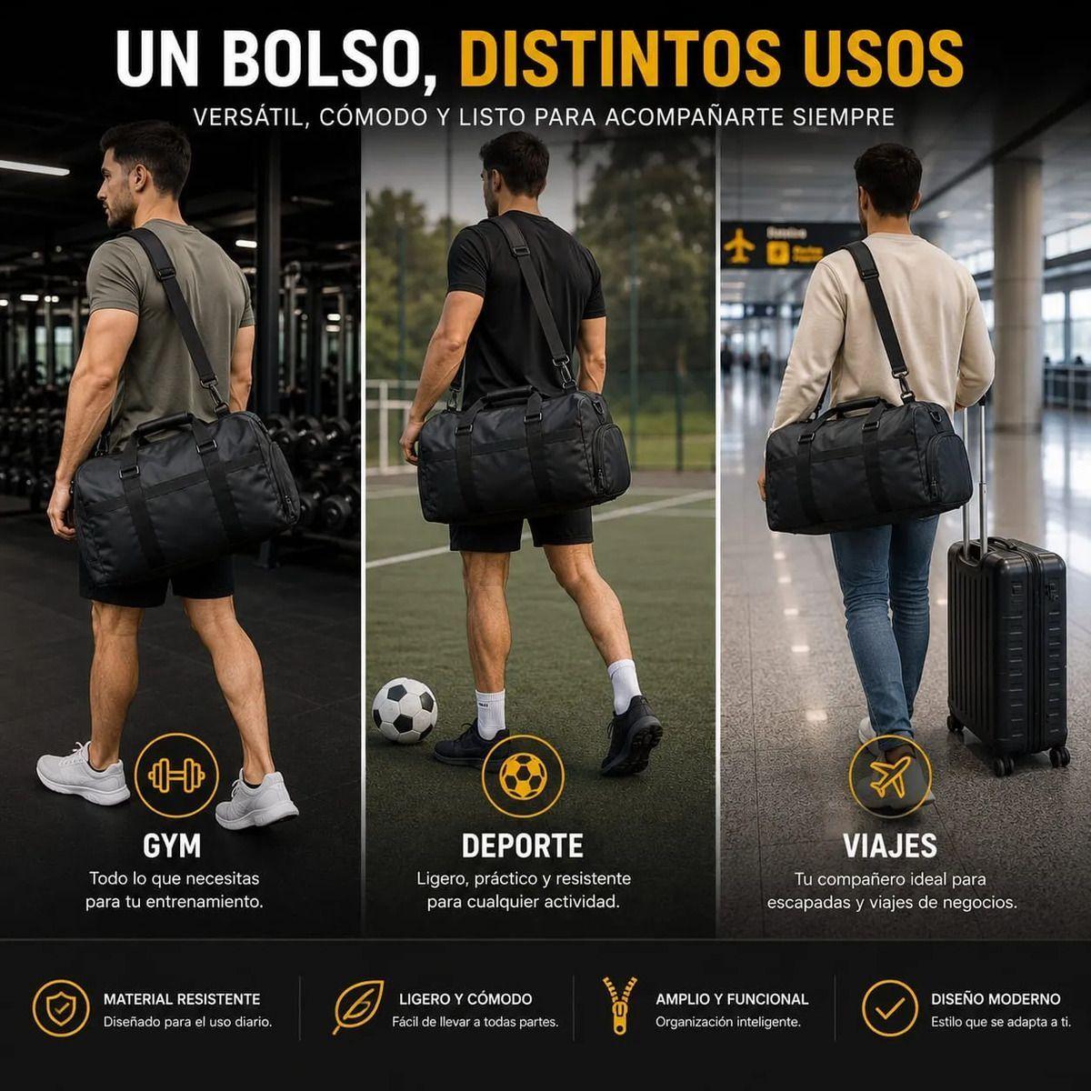 Bolso Gym Hombre Mujer Deportivo y Viaje 29L Impermeable Gran Capacidad-4