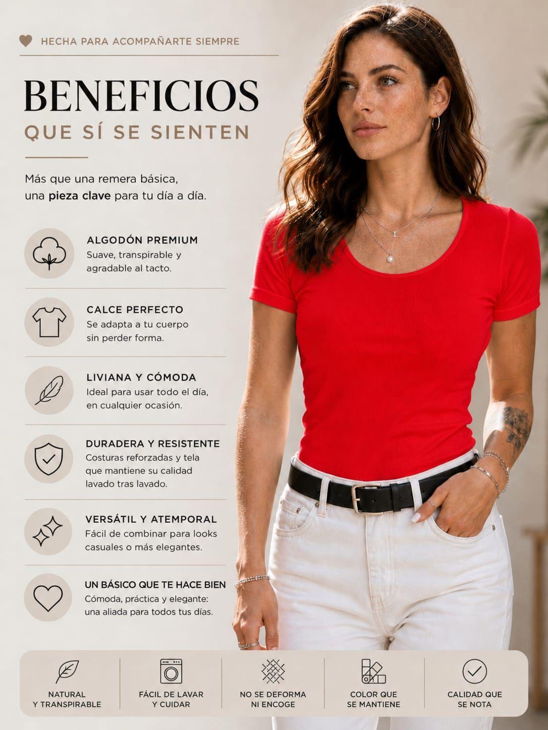 Polera Elasticada De Mujer 180g Manga Corta Cuello Redondo-5