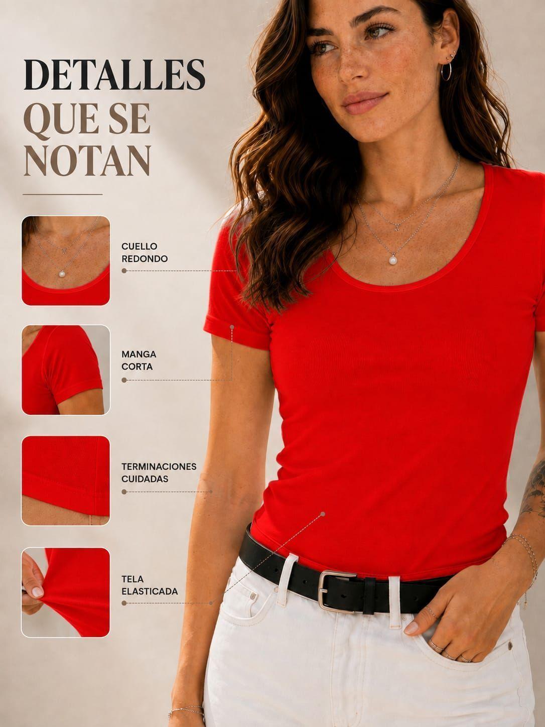 Polera Elasticada De Mujer 180g Manga Corta Cuello Redondo-2