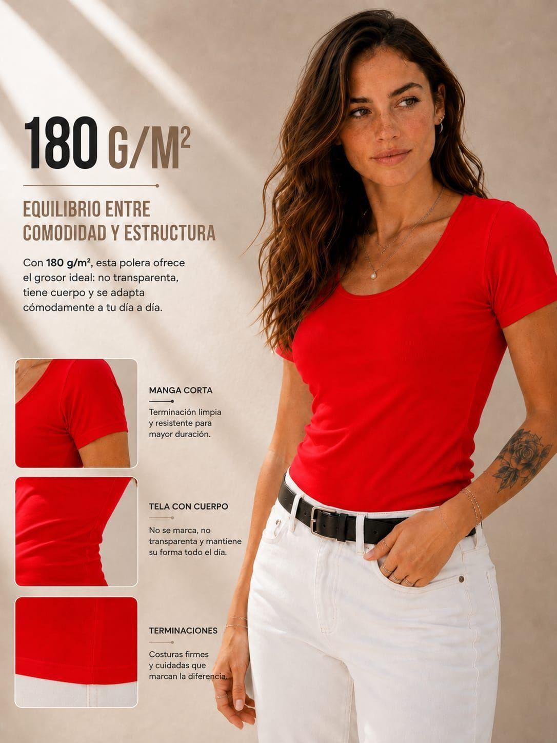 Polera Elasticada De Mujer 180g Manga Corta Cuello Redondo-3