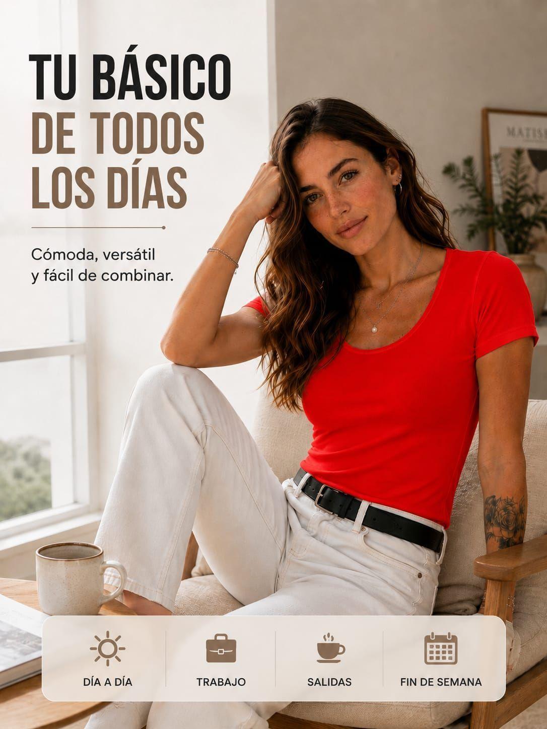 Polera Elasticada De Mujer 180g Manga Corta Cuello Redondo-6