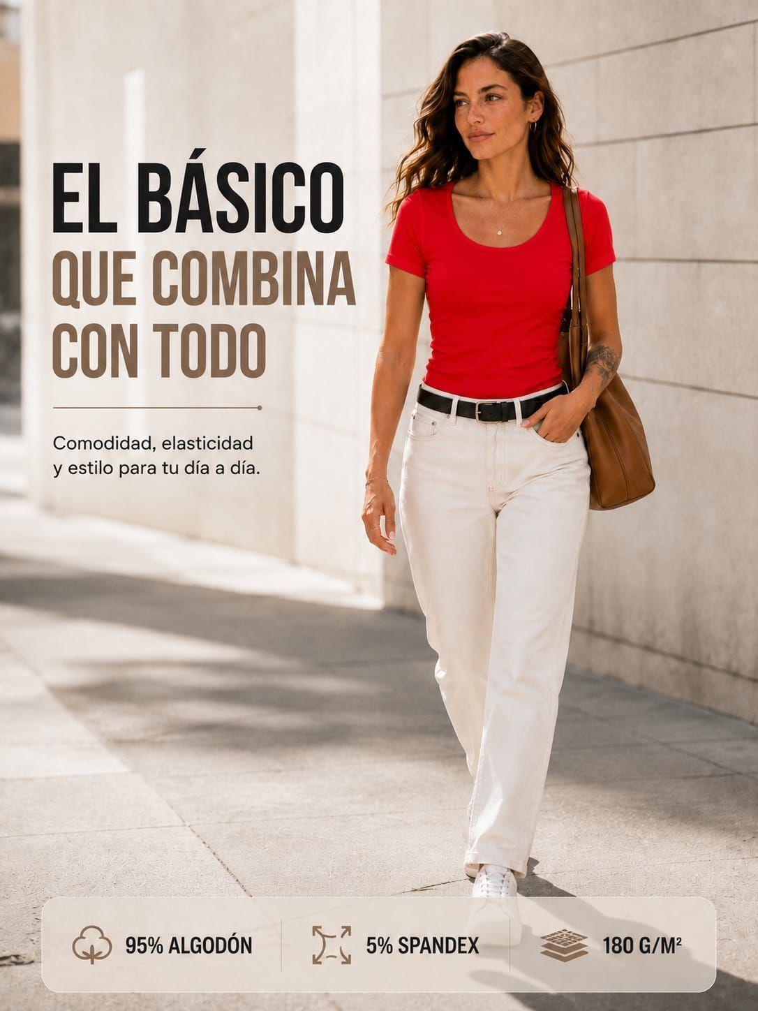 Polera Elasticada De Mujer 180g Manga Corta Cuello Redondo-7