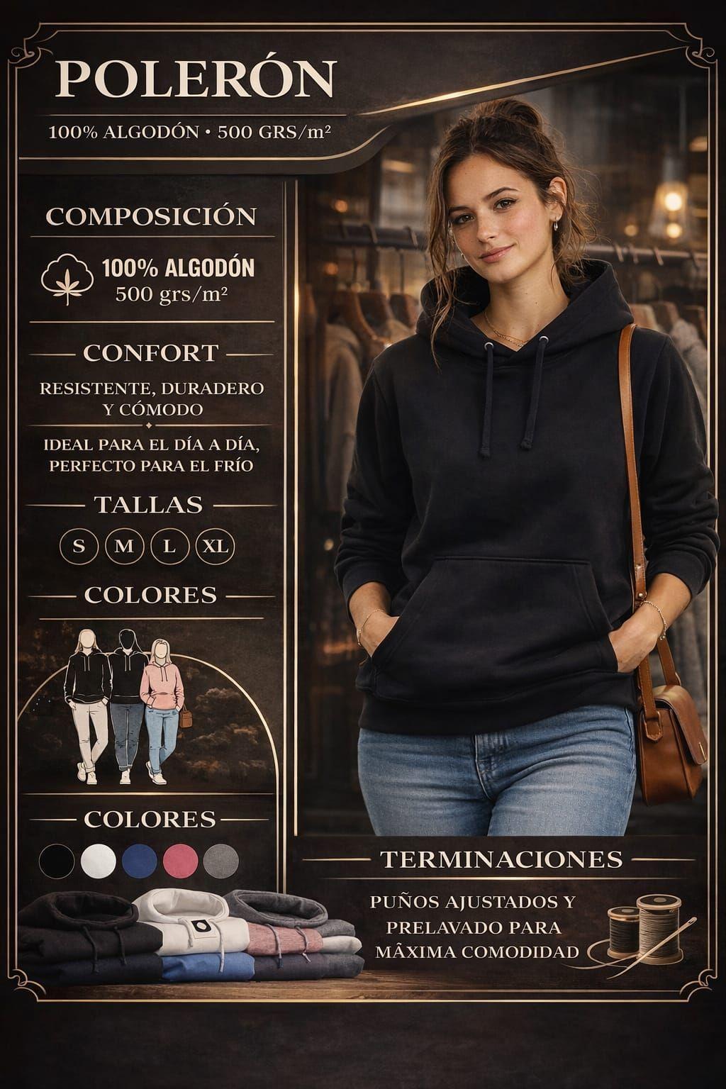 Poleron Canguro Basico 500G Mujer Con Capucha Bordar Estampar-8