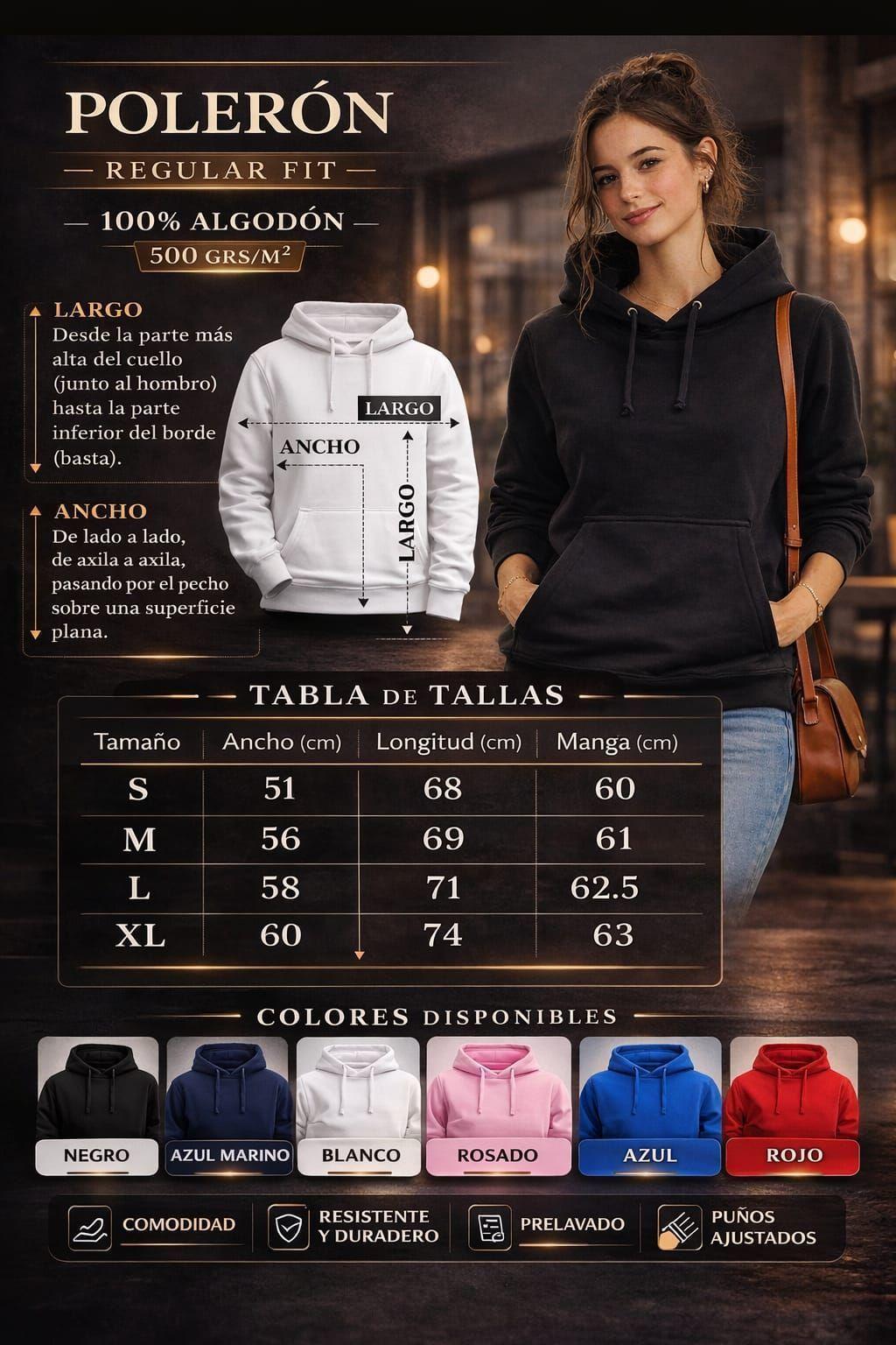 Poleron Canguro Basico 500G Mujer Con Capucha Bordar Estampar-9