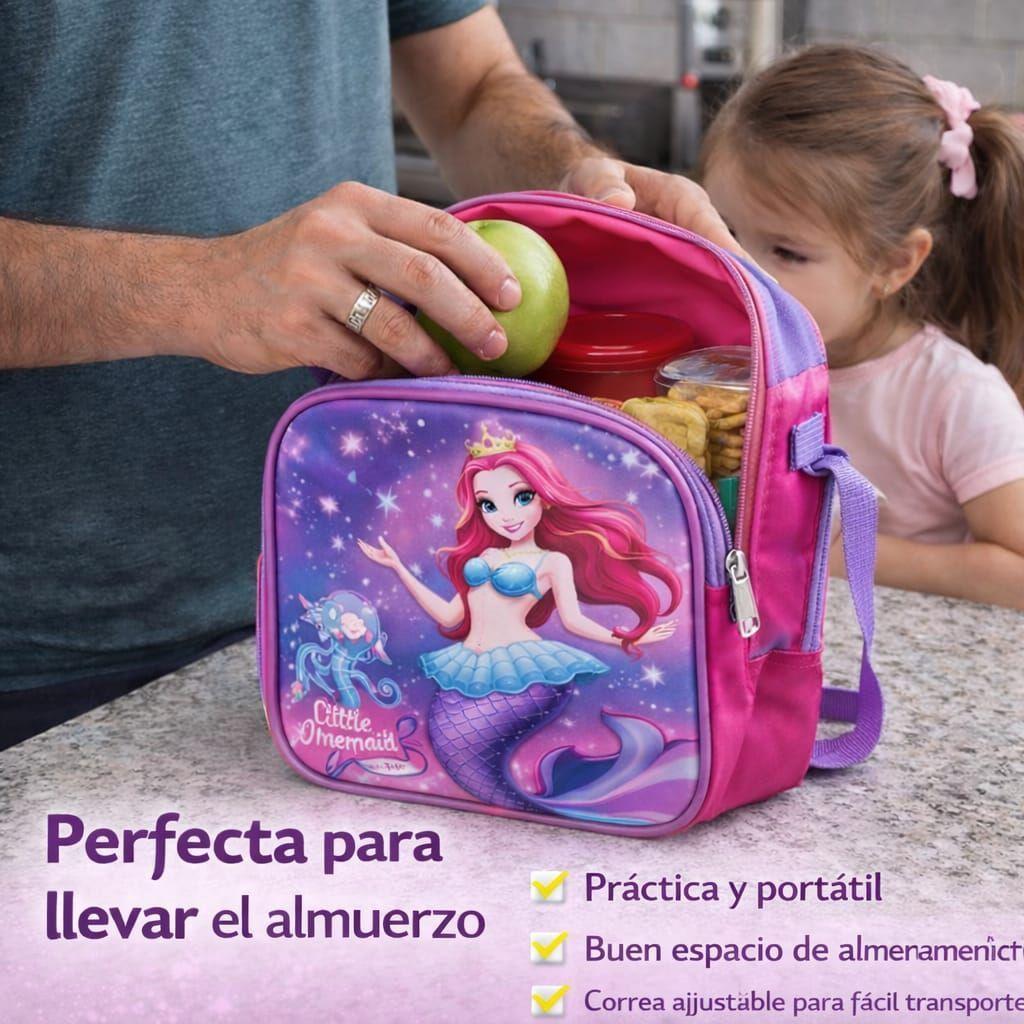 Kits Mochila Con Ruedas Escolar Estuche Y Lonchera Infantil Sirena-5