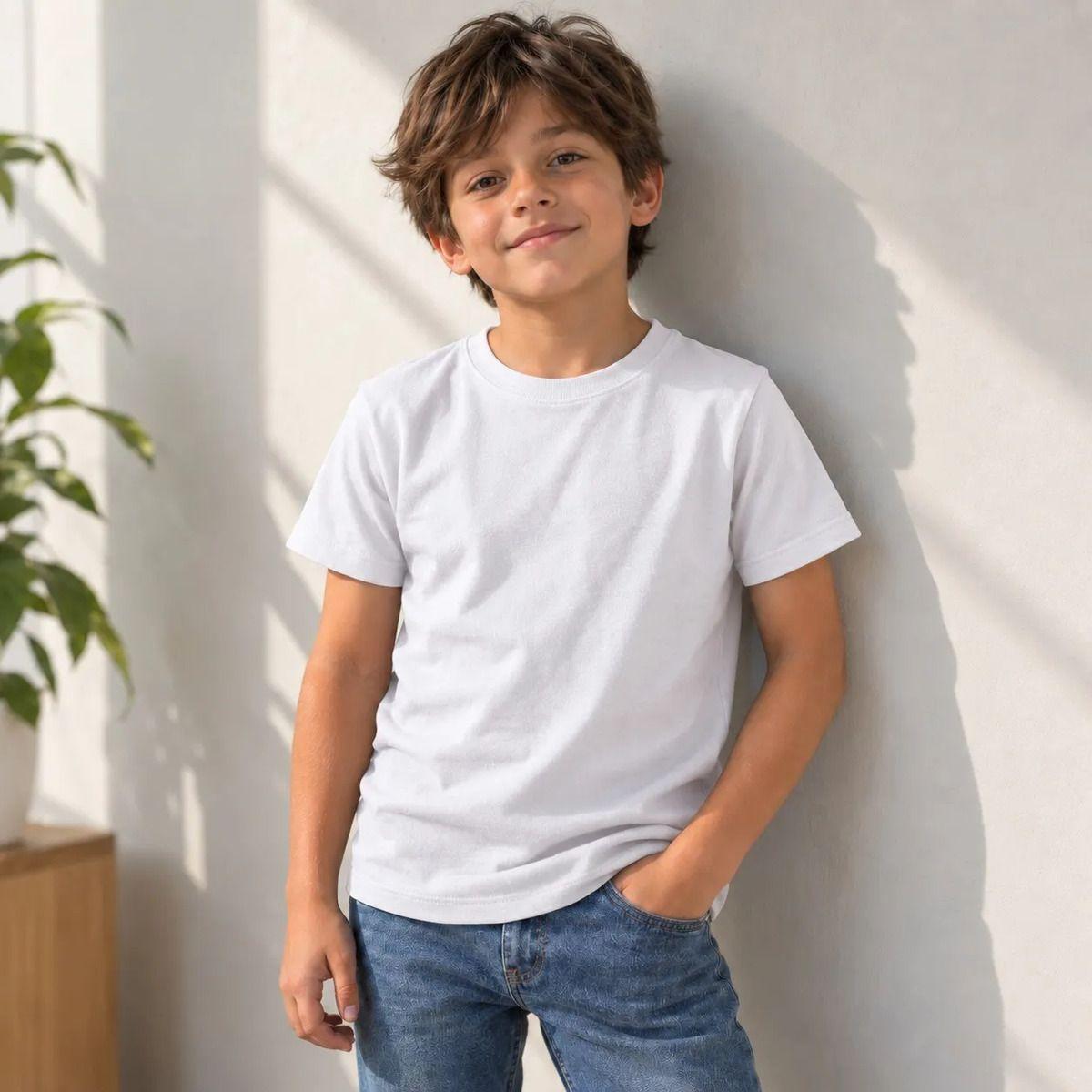 Poleras Niños Basica 100 Algodon Manga Corta Cuello Redondo-0