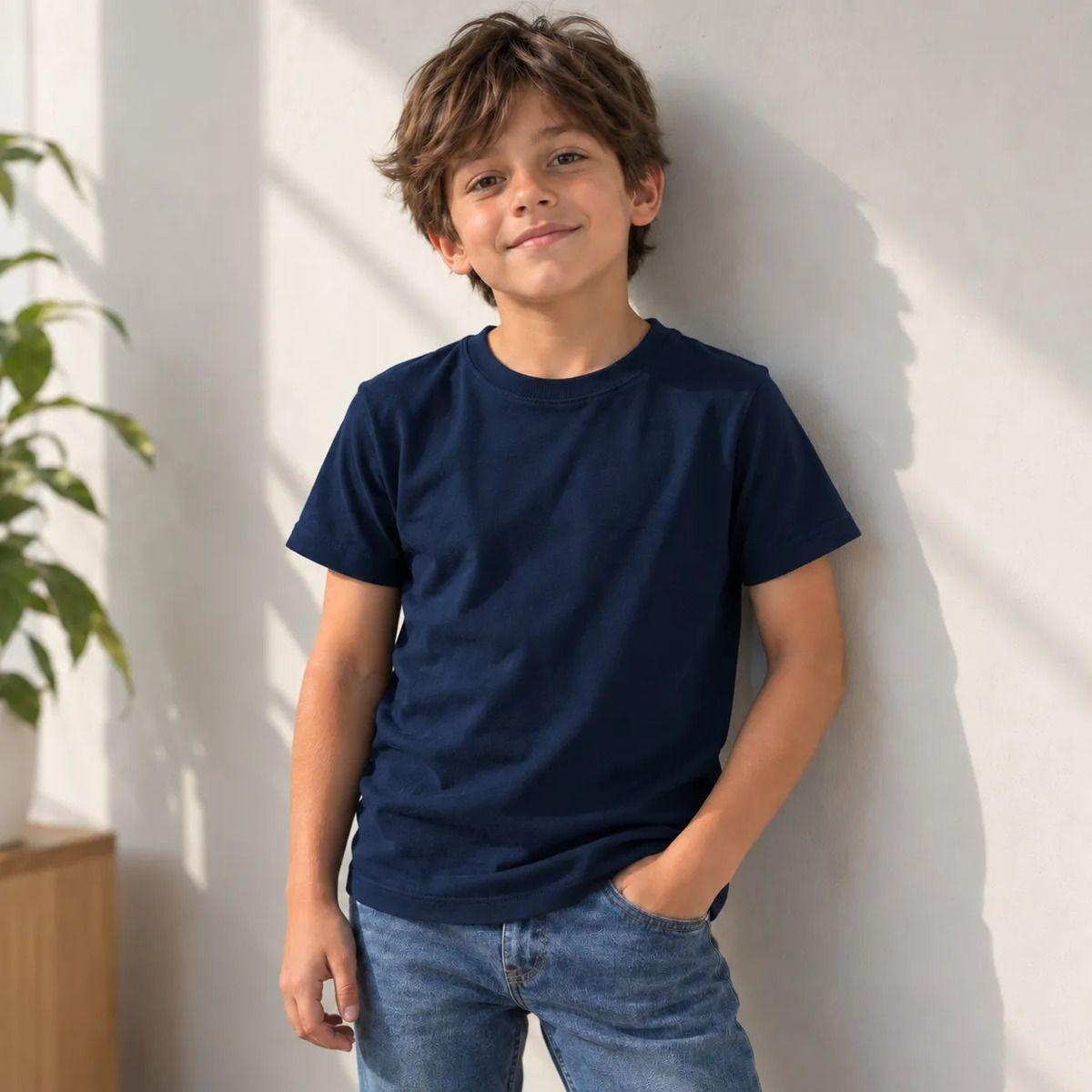Poleras Niños Basica 100 Algodon Manga Corta Cuello Redondo-0