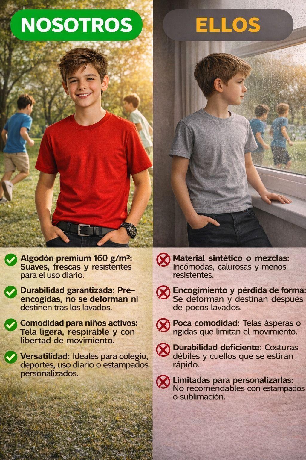 Poleras Niños Basica 100 Algodon Manga Corta Cuello Redondo-5