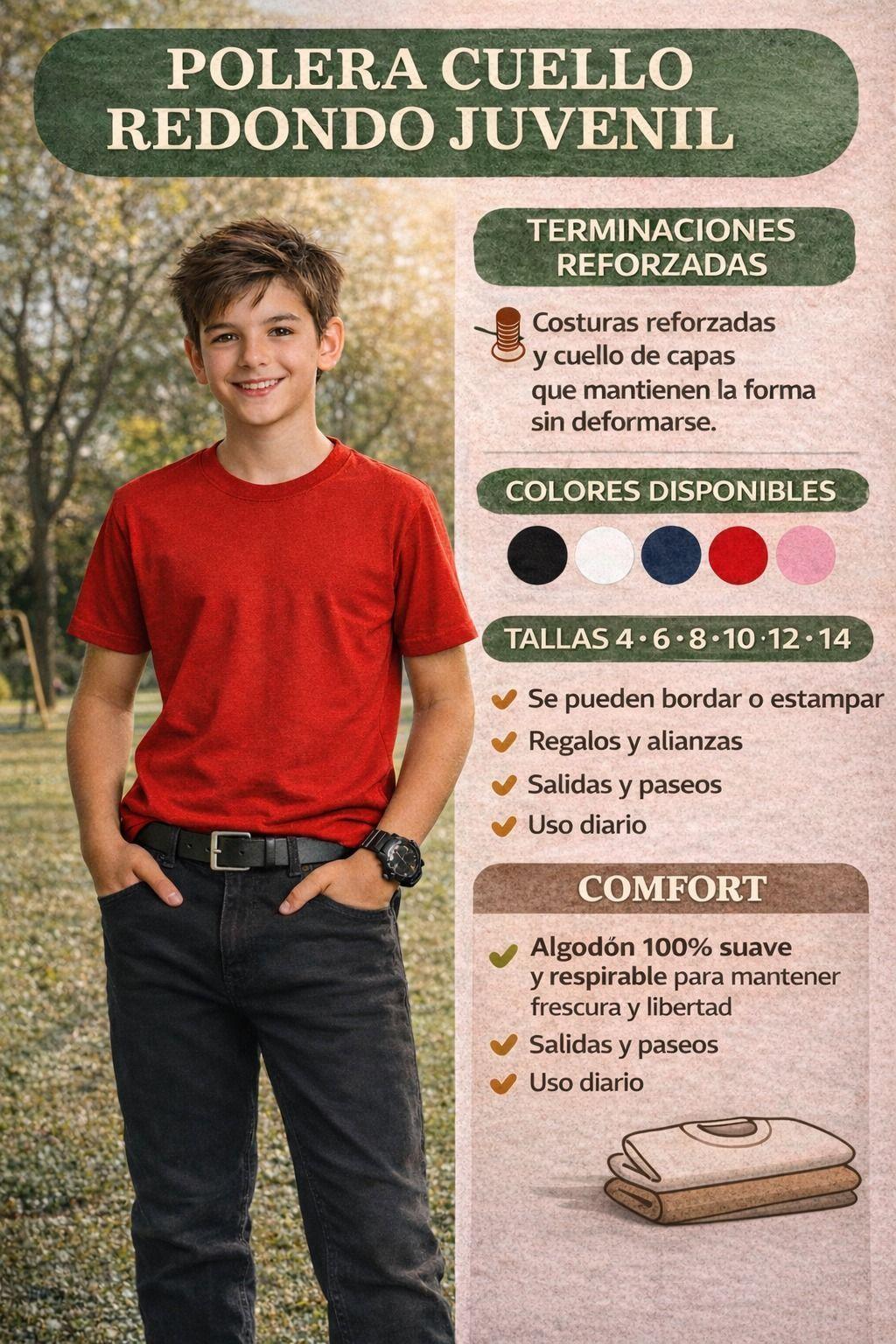 Poleras Niños Basica 100 Algodon Manga Corta Cuello Redondo-6
