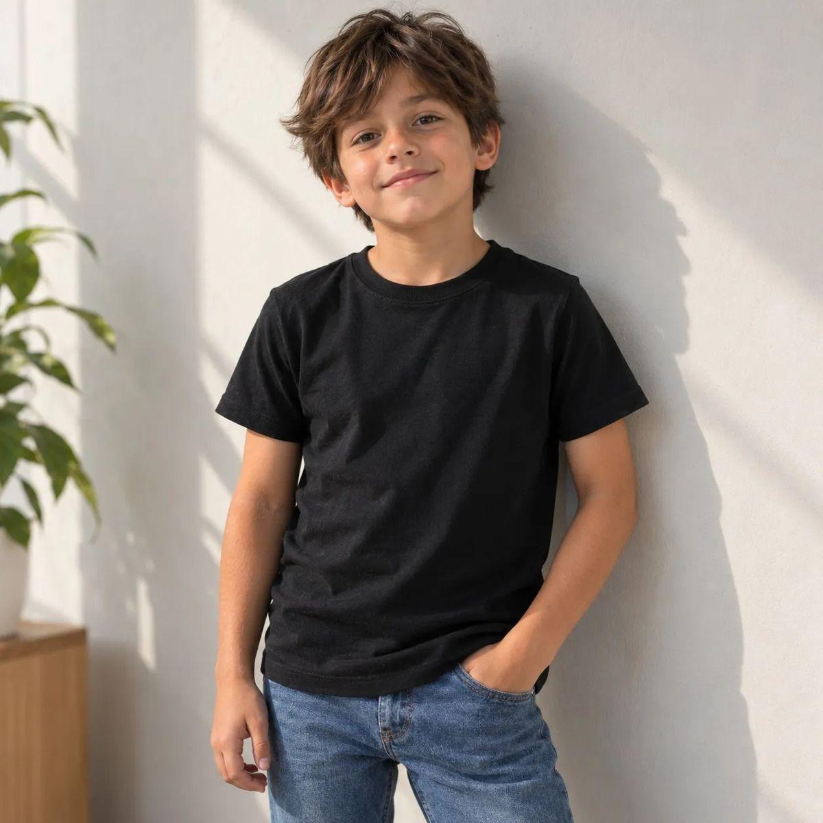 Poleras Niños Basica 100 Algodon Manga Corta Cuello Redondo-0
