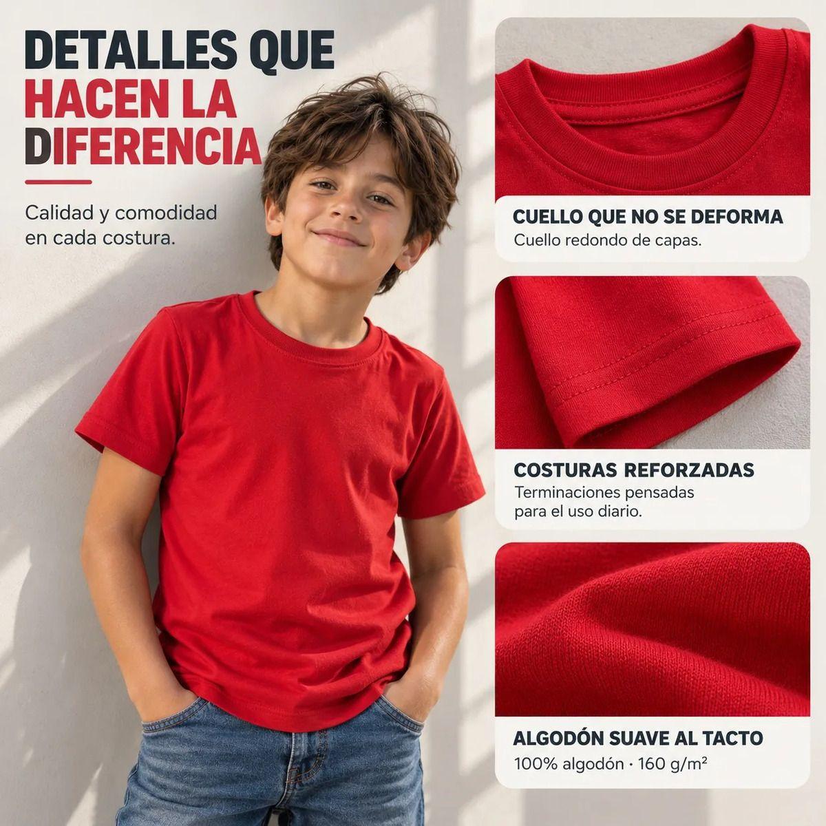 Poleras Niños Basica 100 Algodon Manga Corta Cuello Redondo-4