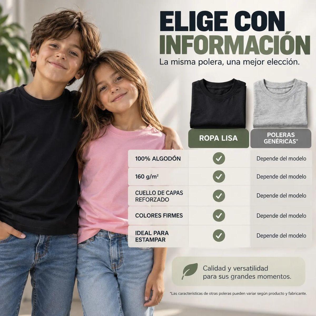 Poleras Niños Basica 100 Algodon Manga Corta Cuello Redondo-6